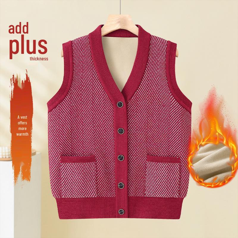 Grandma's Plus Velvet Knit Vest: Cozy Shawl for Middle-Aged and Elderly Women in Spring, Autumn, and Winter