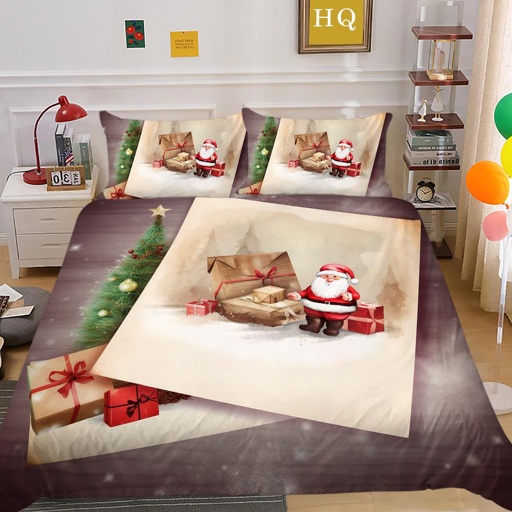Christmas Digital Printing 3D Printing Polyester Pillowcase Quilt Cover Two Or Three-Piece Set
