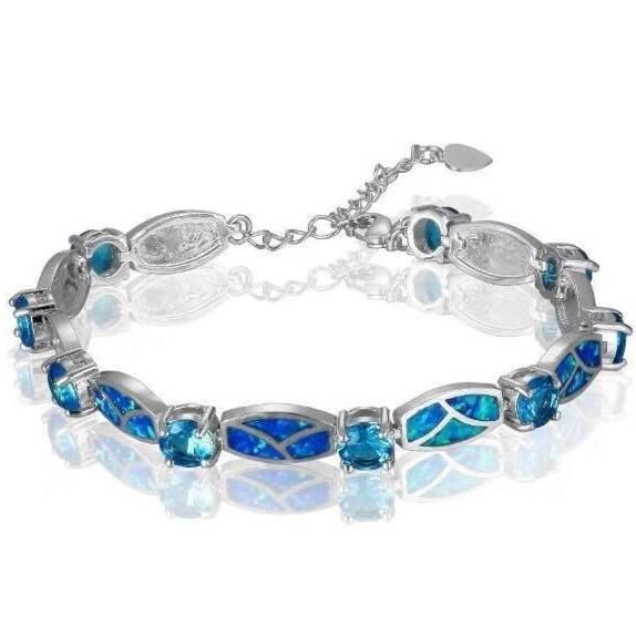 Opal Hawaiian Beach Oval Bracelet: Fashionable Colorful Gemstone Jewelry синий
