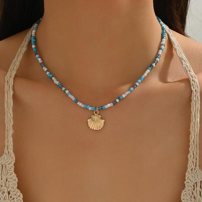 Collar con Colgante de Concha de Cuentas Pequeñas Multicolor Bohemio