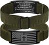 Amerikanische Flagge Kreuz Bibelvers Armbänder für Männer, Militärgrünes Elastisches Dehnarmband Schmuck Christliche Geschenke für Teenager Jungen