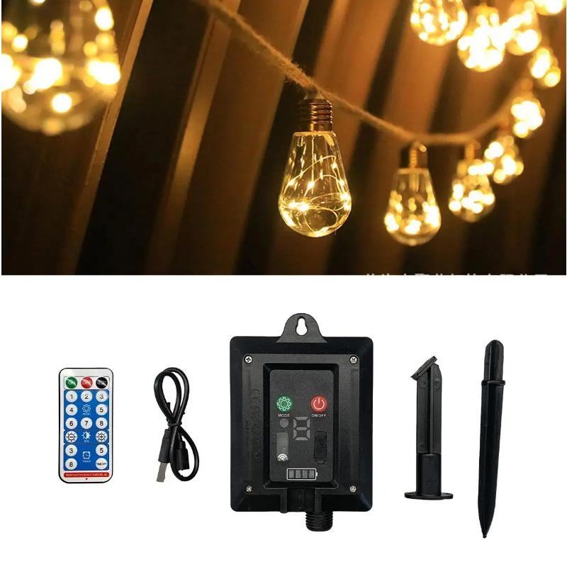 Vintage Hemp Rope Solar String Lights 5/8/10M 10/16/24 Bulbs Waterproof Outdoor Fairy Lights for Patio Yard Garden Decor
