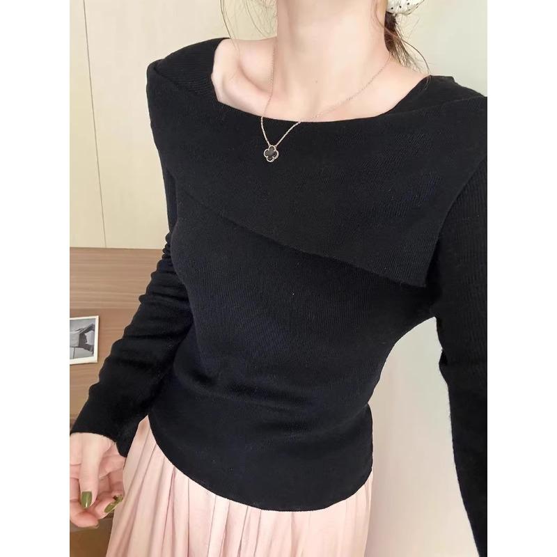 Gentle and Lazy Wind One-word Neck Sweater Bottoming Shirt Women's Spring Thin Age-reducing Long-sleeved Inner Top