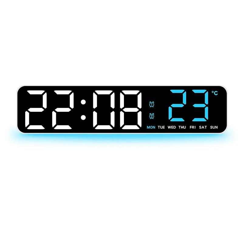 Voice Control LED Ambient Light Desktop Electronic Alarm Clock LED Mute Clock with Digital Temperature Date Week Timing Function