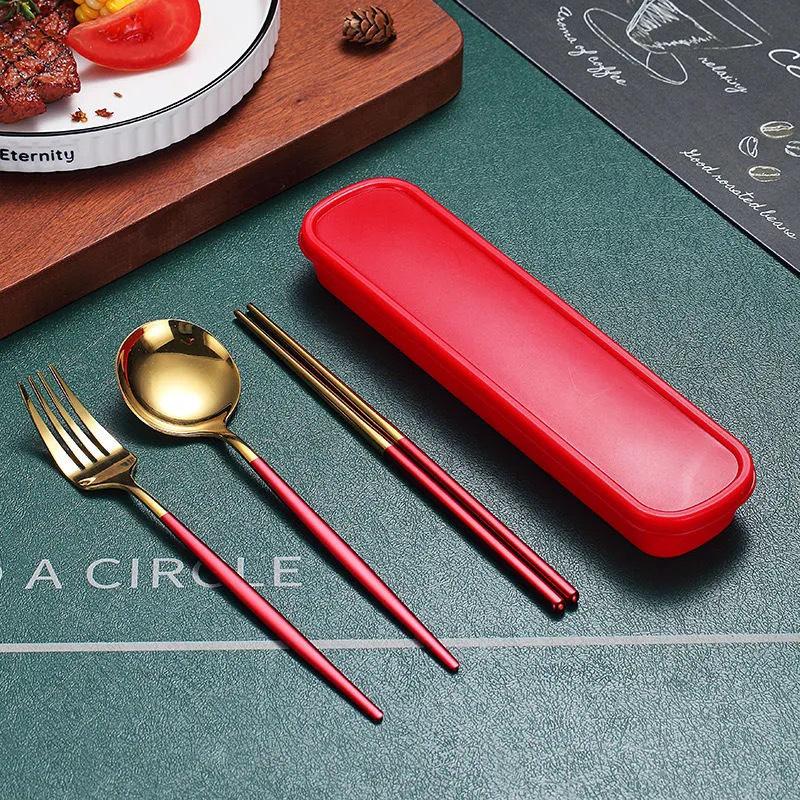Nordic Style Portable Cutlery Set for One - Includes Knife, Fork, Spoon, and Chopsticks - Perfect for Office Workers and Students.