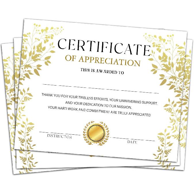 Certificate of Appreciation -25pcs, Certificates of Recognition, Thank You Gifts Certificates for Employees, Staff, Teachers, Volunteers, 8×10 Inch