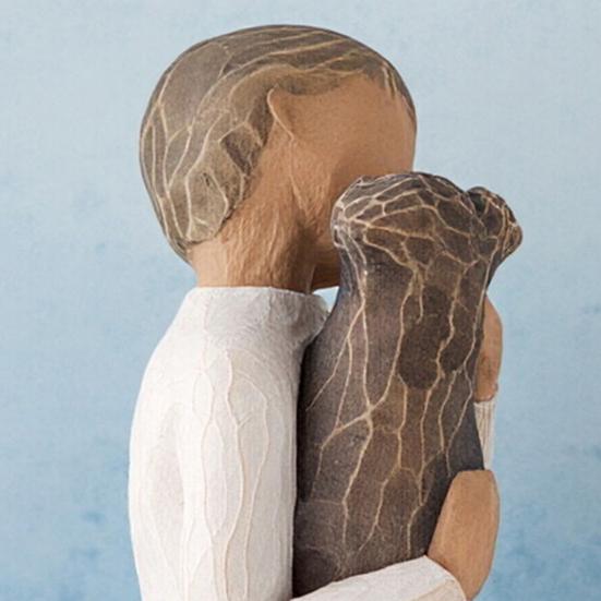 Puppy And Boy Figurine Kneeling Boy In Blue Jeans Holding Dog Statue Resin Sculpture for Bedroom Office Desk Bookshelf Decor Gifts for Dog Lovers
