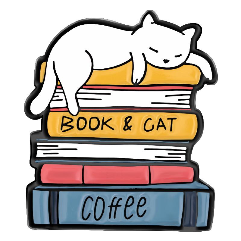 This Is Life Enamel Pins Custom Cats Books Coffee Brooches Lapel Badges Animal Pet Reading Jewelry Gift for Kids Friends