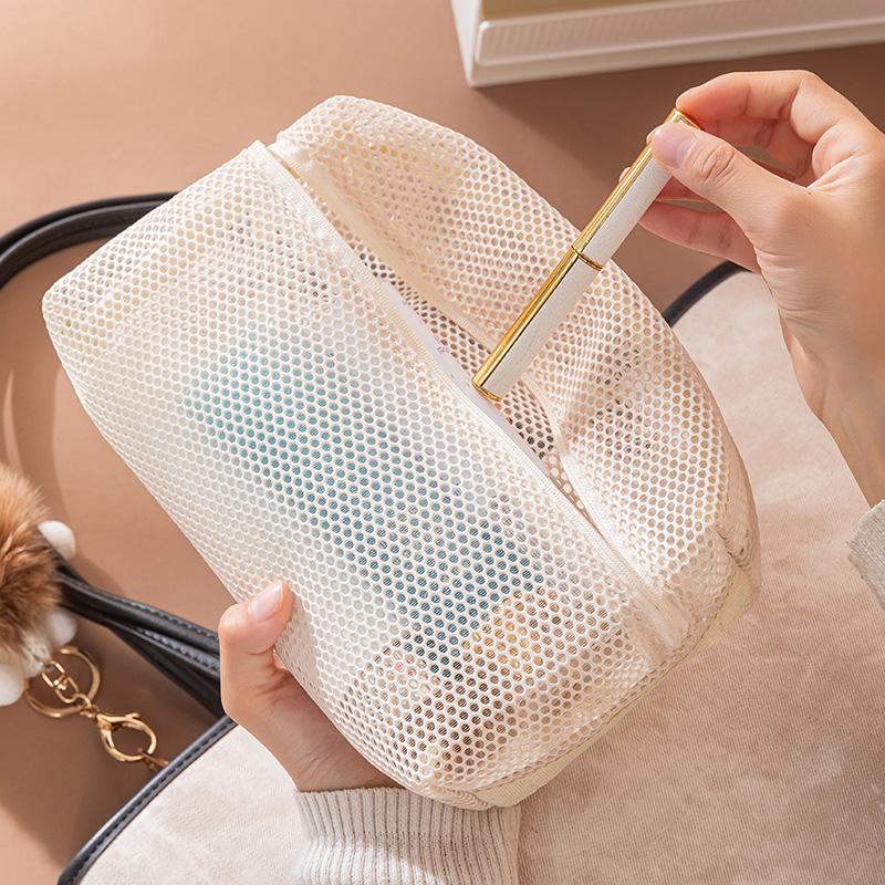 1pc Portable Breathable Cosmetics Mesh Bag Make Up Organizer Bag Travel Toiletries Storage Bag Multifunctional Pouch