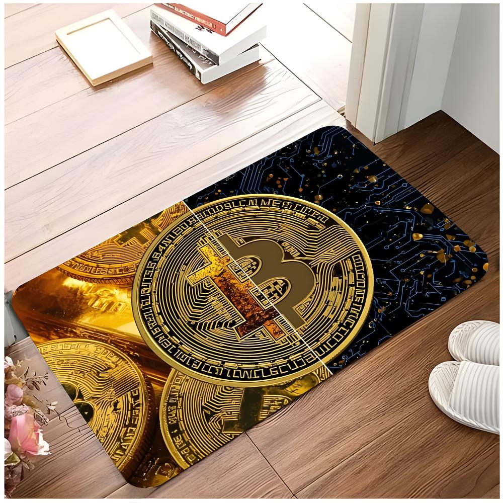Currency Digital B-Bitcoin Floor Mat Non-Slip Washable Flannel Door Mat Absorbent Indoor Floor Rug