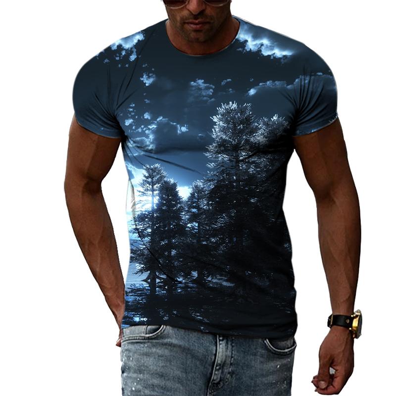 Summer Landscape Pattern T-shirts Casual Personality Hip-hop Trend Round Neck Tees Fashion Men's Street Cool Short-sleeve Top