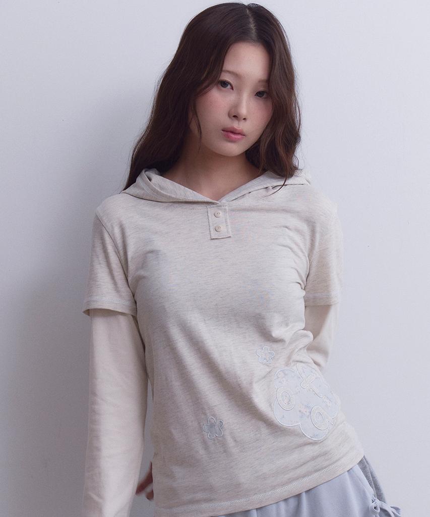 OAFISH Flower Layered Hoodie, Oatmeal