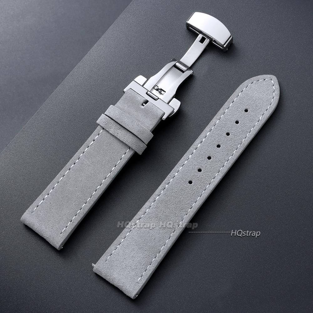 18mm 19mm 20mm 22mm Vintage Suede Cowhide Watch Strap Butterfly Buckle Handmade Stitching Soft Watch Band Quick Release Bracelet