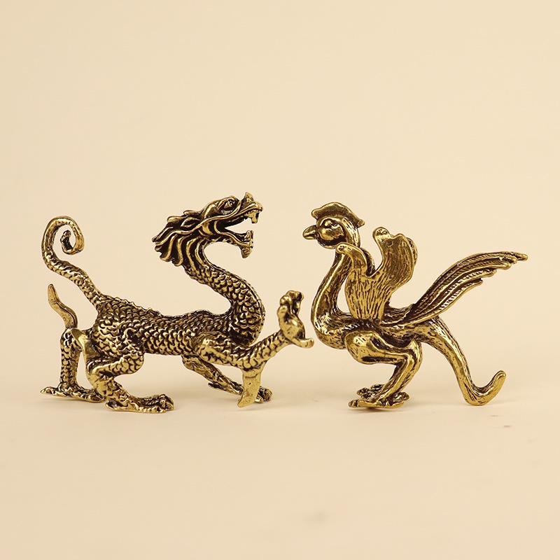 Brass Four Great Divine Beasts Home Decor: Azure Dragon, White Tiger, Vermilion Bird, Black Tortoise