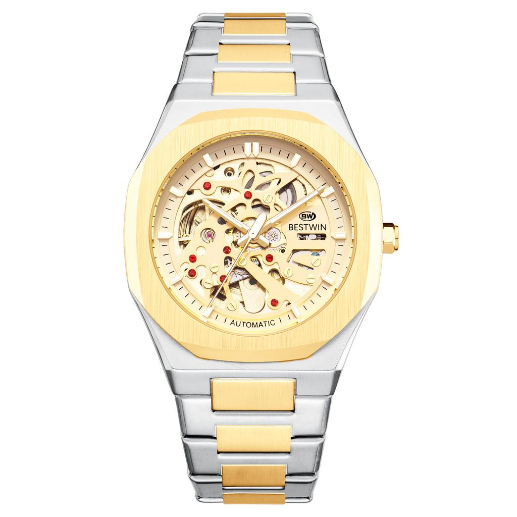Automatic Mechanical Watches for Men Skeleton Hollow Dial Luminous Wrist Watch Steel Strap Square Case Watch Waterproof
