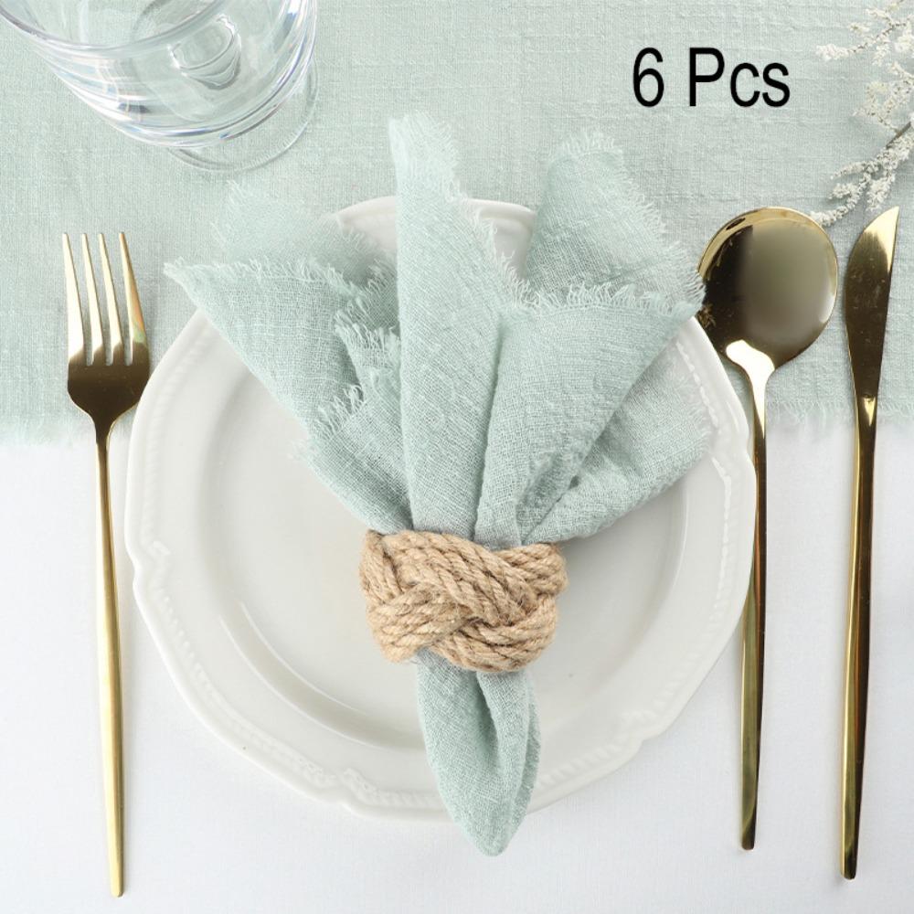 6PCS Rustic Style Burr Edge Cotton Napkin Tassel Design Gauze Tea Towel Wedding