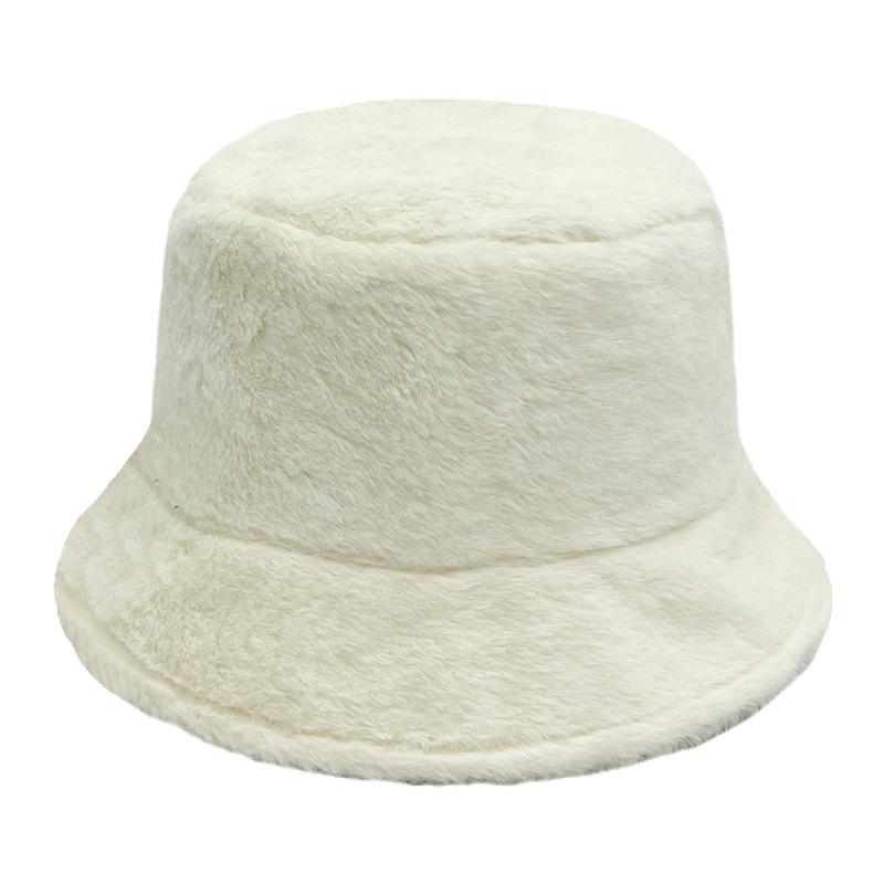 Winter solid color imitation rabbit hair bucket hat women's plate versatile bucket hat thickened plush warm plush basin hat