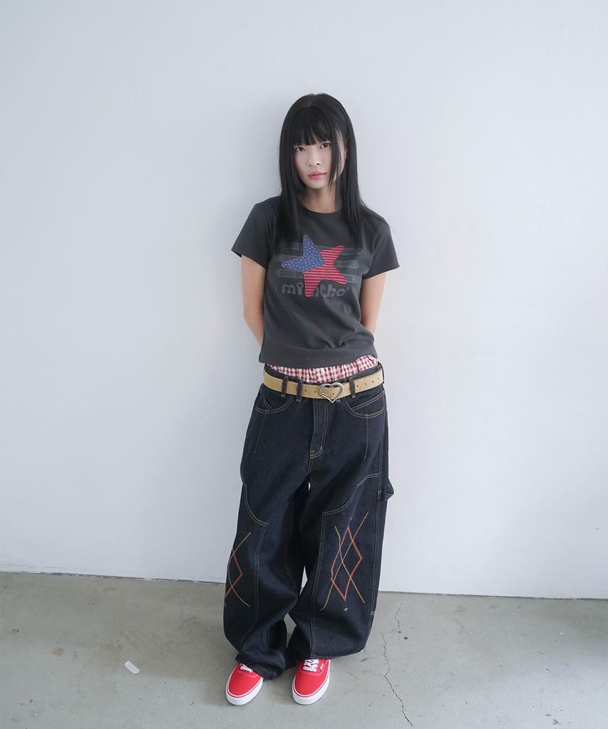 Mimdeowodeulobeu Napoleon Star Crop Patch T-Shirt_Charcoal