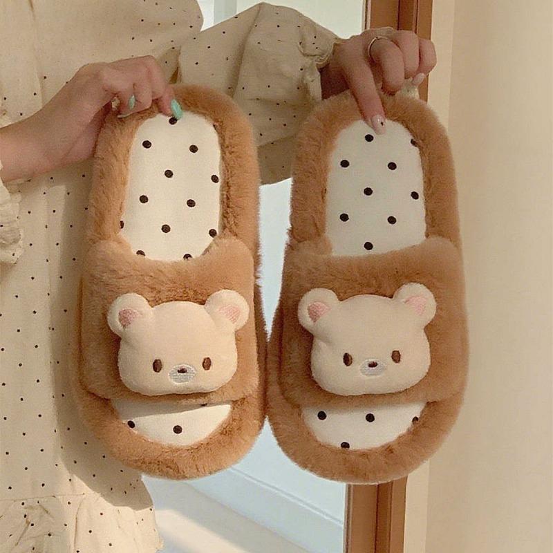 Niedliche und weiche einzeilige Baumwollschuhe, bequeme Wollpantoffeln für Frauen zu Hause