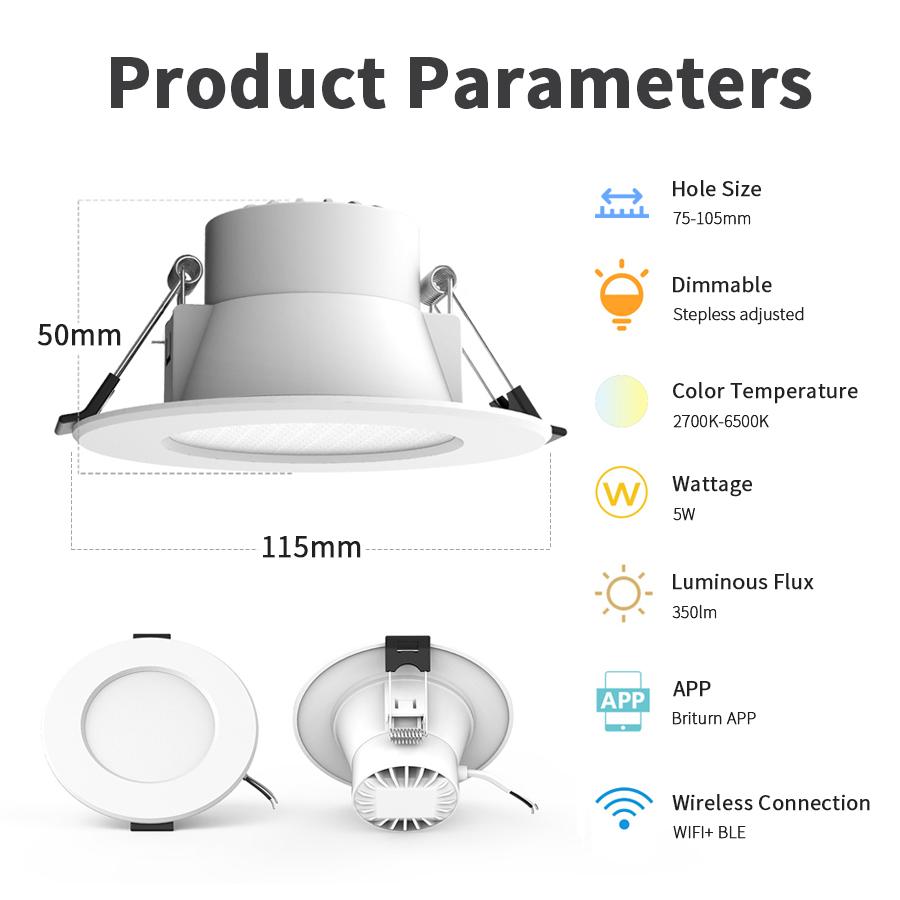 Wifi Bluetooth Led Downlight Smart Can Ceiling Light Works with Alexa Google Yandex Voice Dimmable 5W 75-105mm 2.5inch 100-240V
