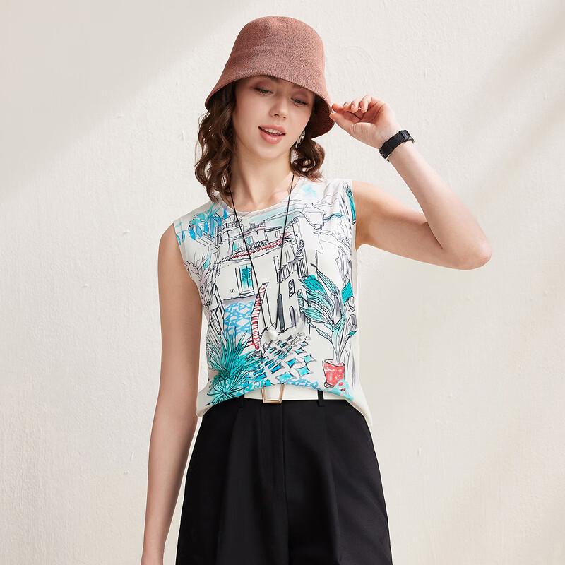 Zhao Jun Women s Sleeveless Mulberry Silk Blend Floral Knit Top XL