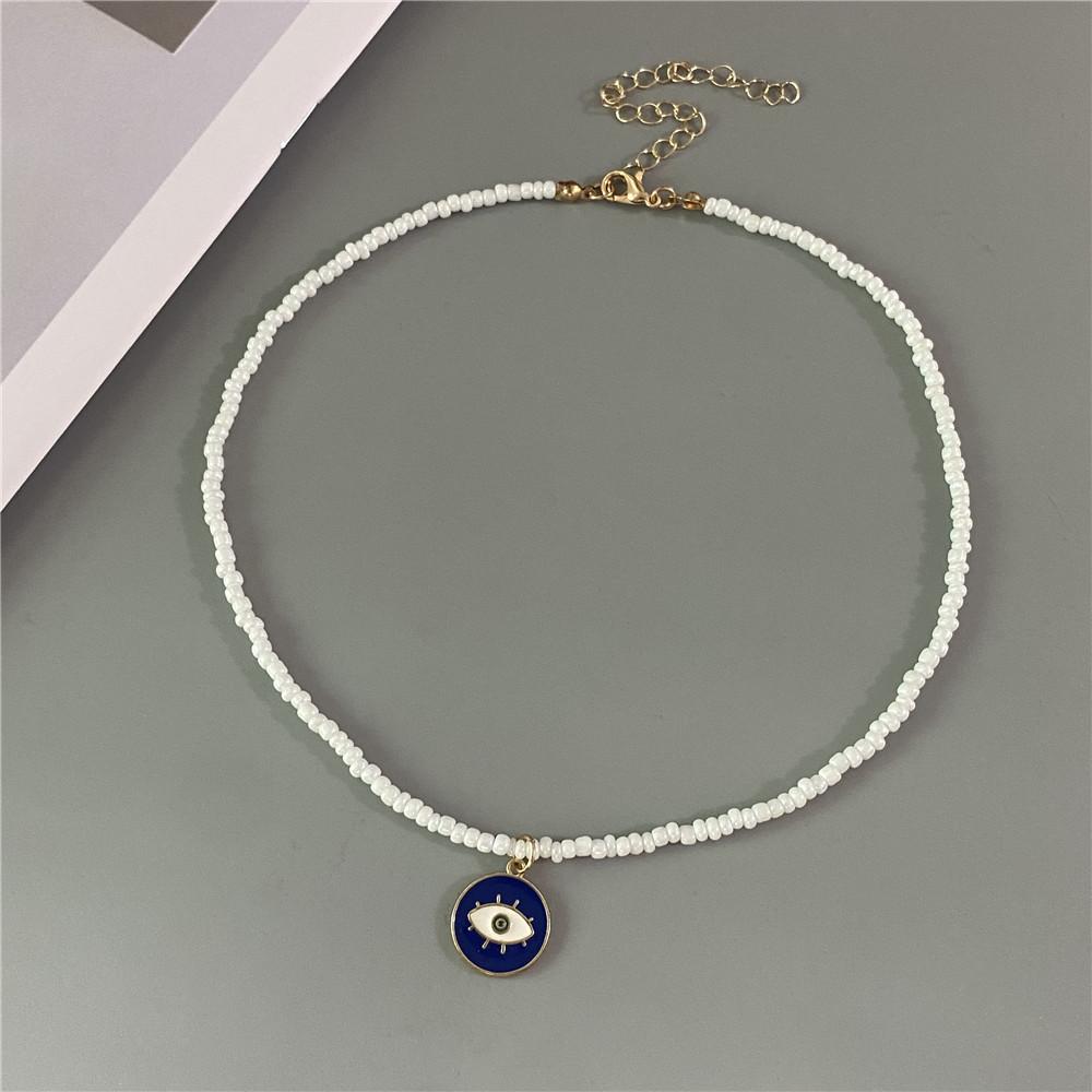 Lucky Handmade Necklace Popular Turkeky Eye Pendant Choker Colorful Rice Beadds Neck Jewelry