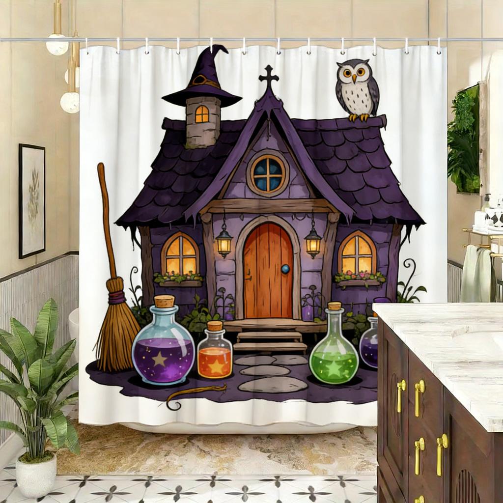 Whimsical Candy House & Gnomes with Lollipops Waterproof Shower Curtain for Bathroom Decor
