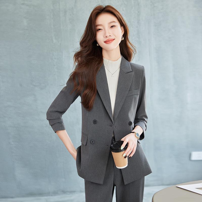 Women's 2024 Double-Breasted Black Suit Set: Elegant Professional Blazer Uniform for Hotel Managers