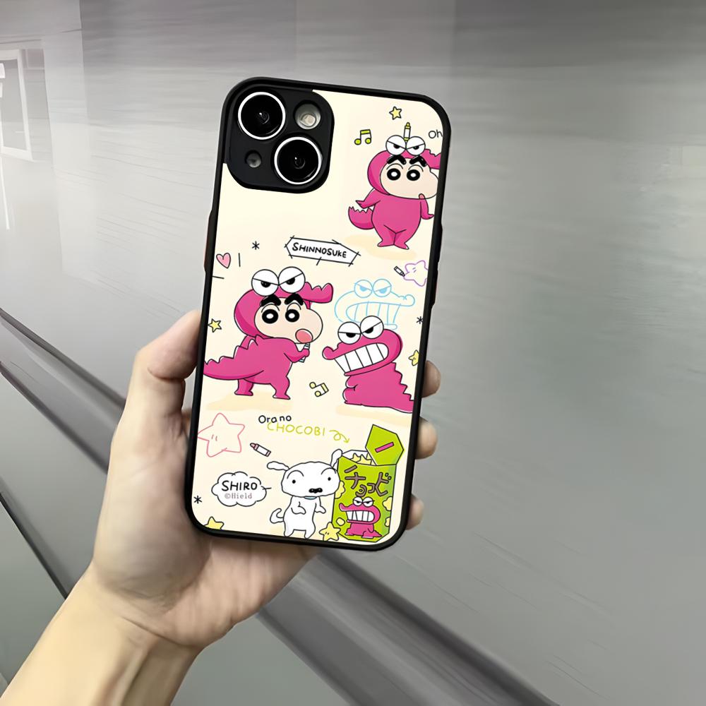 Cute C-Crayon S-Shinchan Clear Phone Case For Iphone 17 16 15 14 13 12 Pro Max Xr Air Plus Skin Feel Black Hard Shell Cover