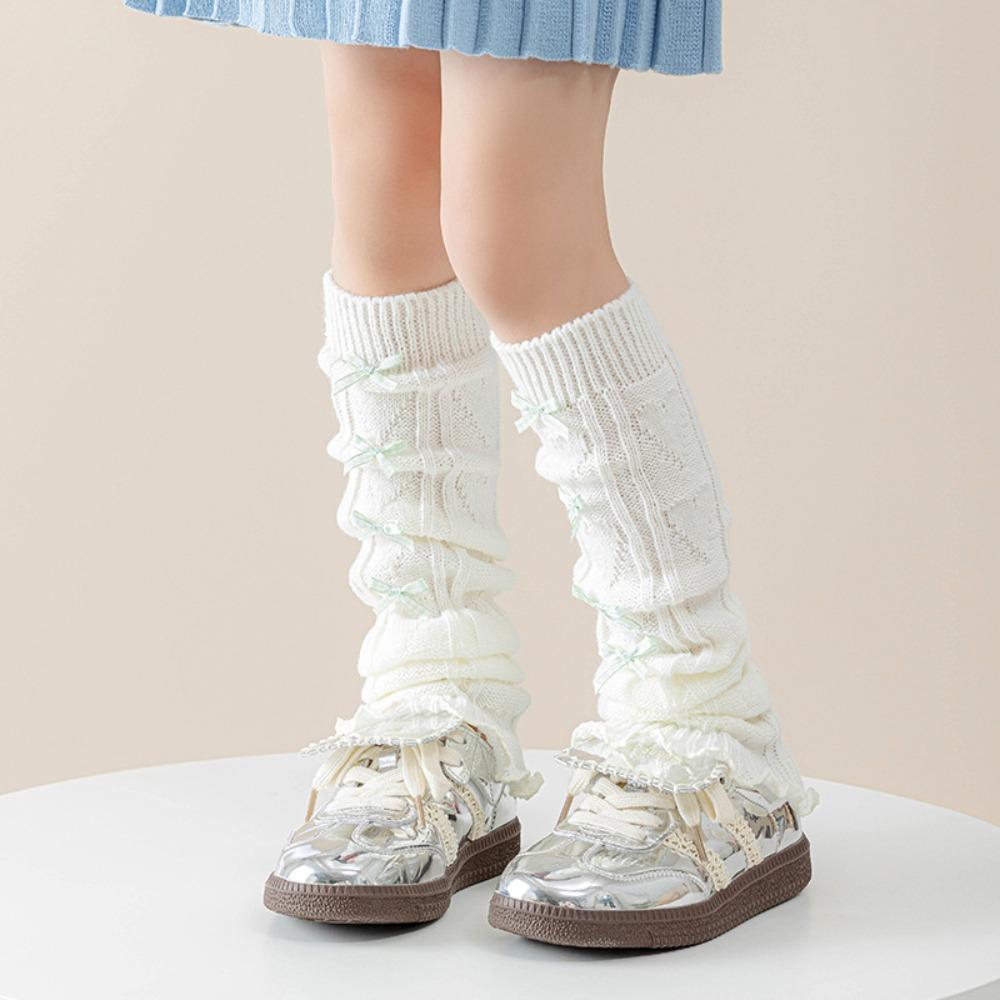 Harajuku Children's Leg Warmers Korean Style Plaid Bow Socks Cute Knitted Leg Cover  Baby