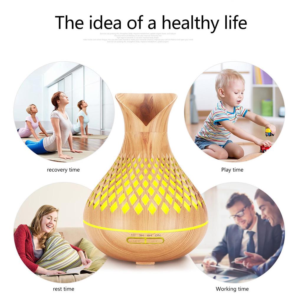 Difusor de Óleo Essencial 500ml com Grão de Madeira e Design Vazado - Umidificador de Pétala de Grande Capacidade para Aromaterapia Doméstica.