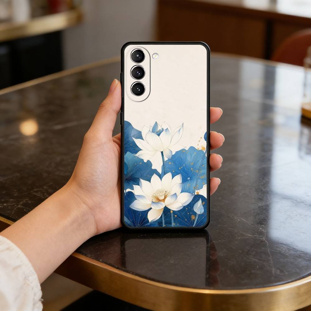 Smaragd Weißer Lotus Handyhülle Für Samsung S25,24,23,22,30,21,10,9,Ultra,Plus,Lite,FE,4,5 G Weiche Schwarze Hülle