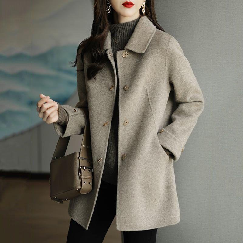 Latest Korean Version Temperament Small Woolen Coat Womens Short Slim-fitting Long-sleeved Woolen Coat Womens S