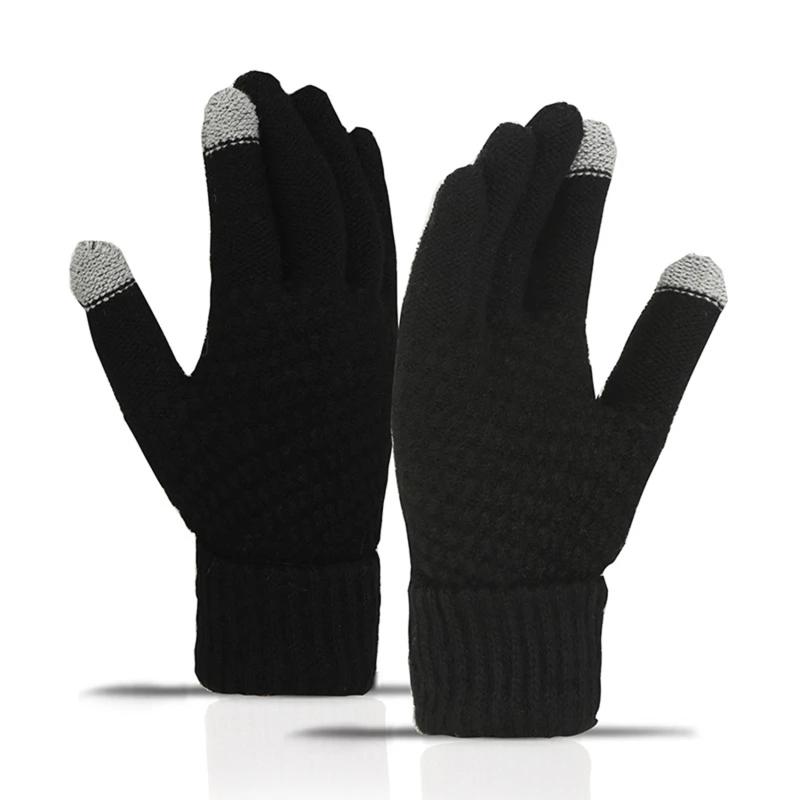 

Winter Warm Touchscreen Gloves Thick Fleece Women Men Fashion Knitted Gloves Mittens Pineapple Pattern Gloves Touch Screen One Size чёрный