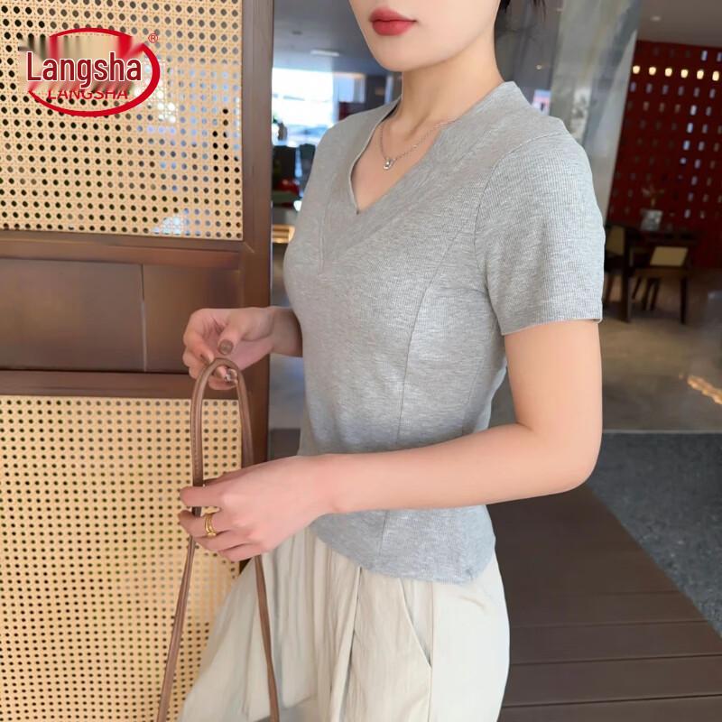 Langsha Women's Chic V-Neck Short Sleeve T-shirt