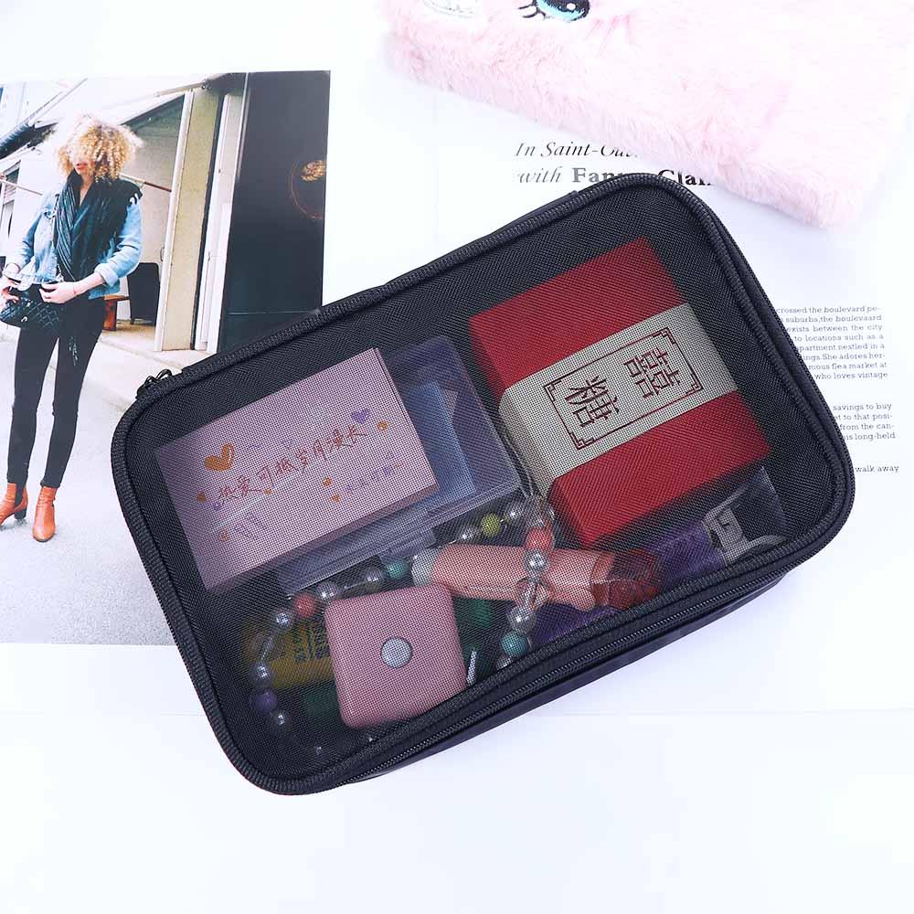 Female Travel Nylon Zipper Makeup Organizer Makeup Case Mesh Cosmetic Bag Storage Bag Bath Storage