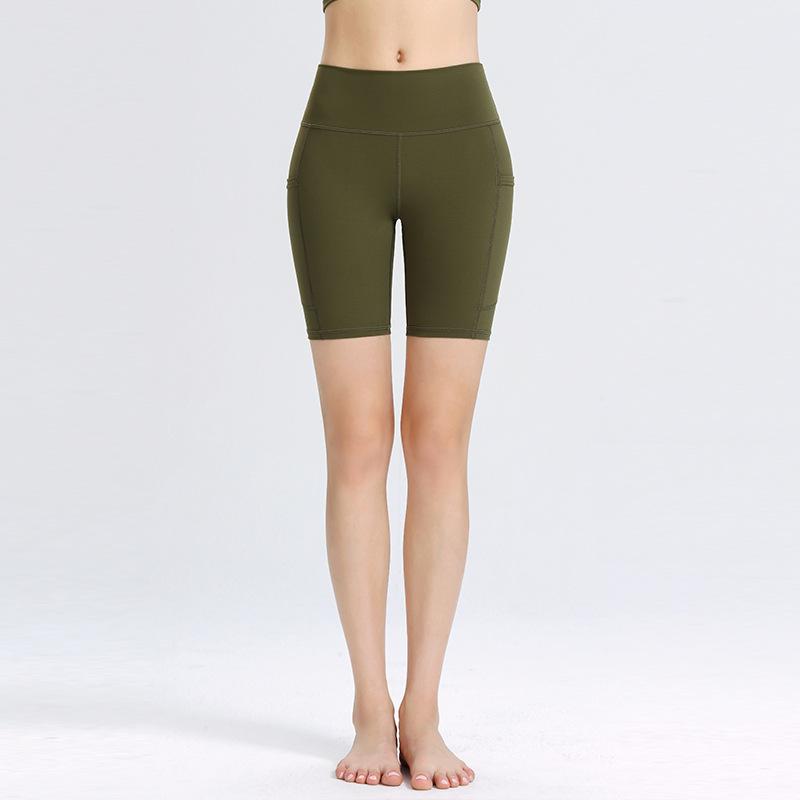 New Yoga Shorts Female High-waisted Hip-lifting Sports Shorts Elastic Tight Pockets Running Fitness Four Pants
