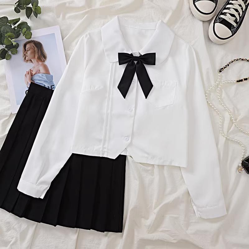 Early Autumn Women's Long-Sleeve White Japanese JK College Style Accordion Pleat Shirt