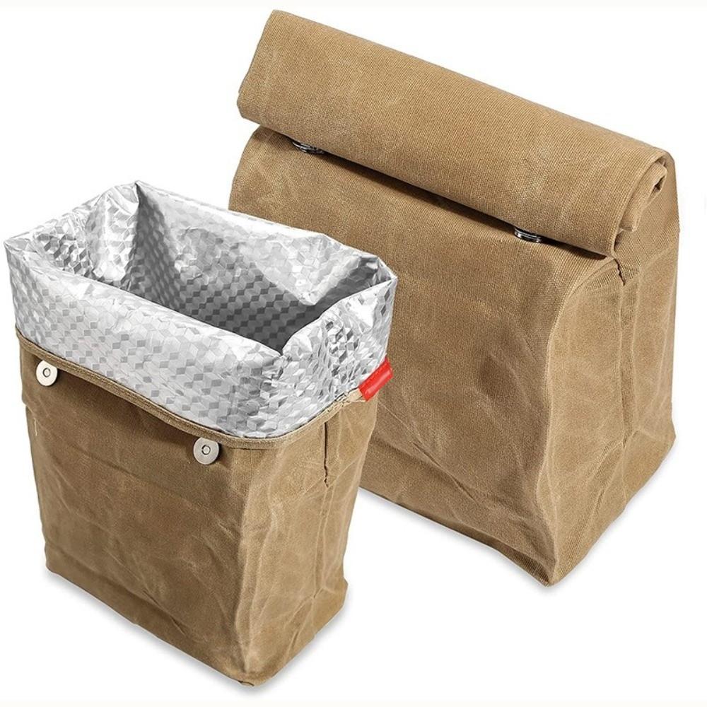 Large Capacity Waxed Canvas Lunch Bag Waterproof Waxed Canvas Insulated Lunch Bag Anti-Fouling Aluminum Foil Reusable Cooler Bag