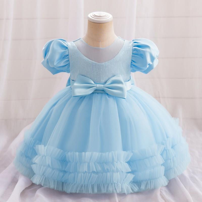 Baby Girls Princess Tulle Dress Puff Sleeve Formal Gown Pageant Wedding Party