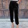 Damen-Hose aus goldenem Samt, gerade Hose, elastische Taille, Freizeithose