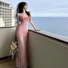 Französisches reines Verlangen Berühmtheit sexy Trägerkleid Strandurlaub Taille dünn Netzkleid Sommer
