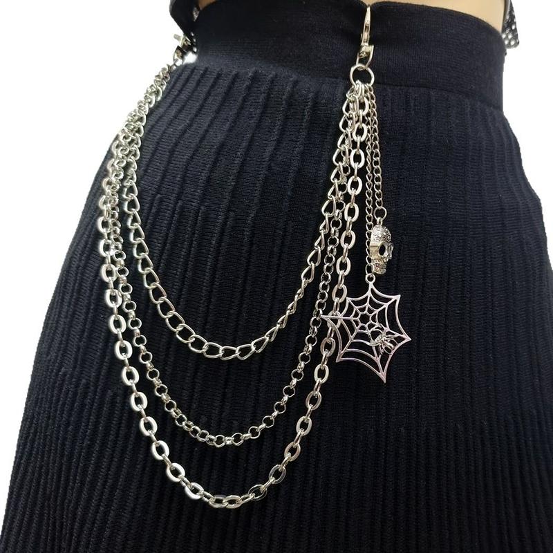 Punkový kovový přívěsek s pavučinou a kostrou, vícevrstvý řetěz na džíny, hip-hopový řetěz na kalhoty, oděvní doplňky, dárky