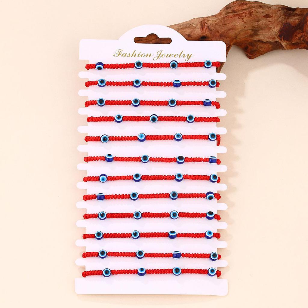 Modrý náramek se zlým okem a červenou šňůrkou - Ručně tkaný design