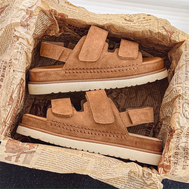 Men Cowhide Non-Stuffy Feet Fashion Sandals Summer New Couple Thick Bottom Increased Super Soft Outdoor Slippers Women