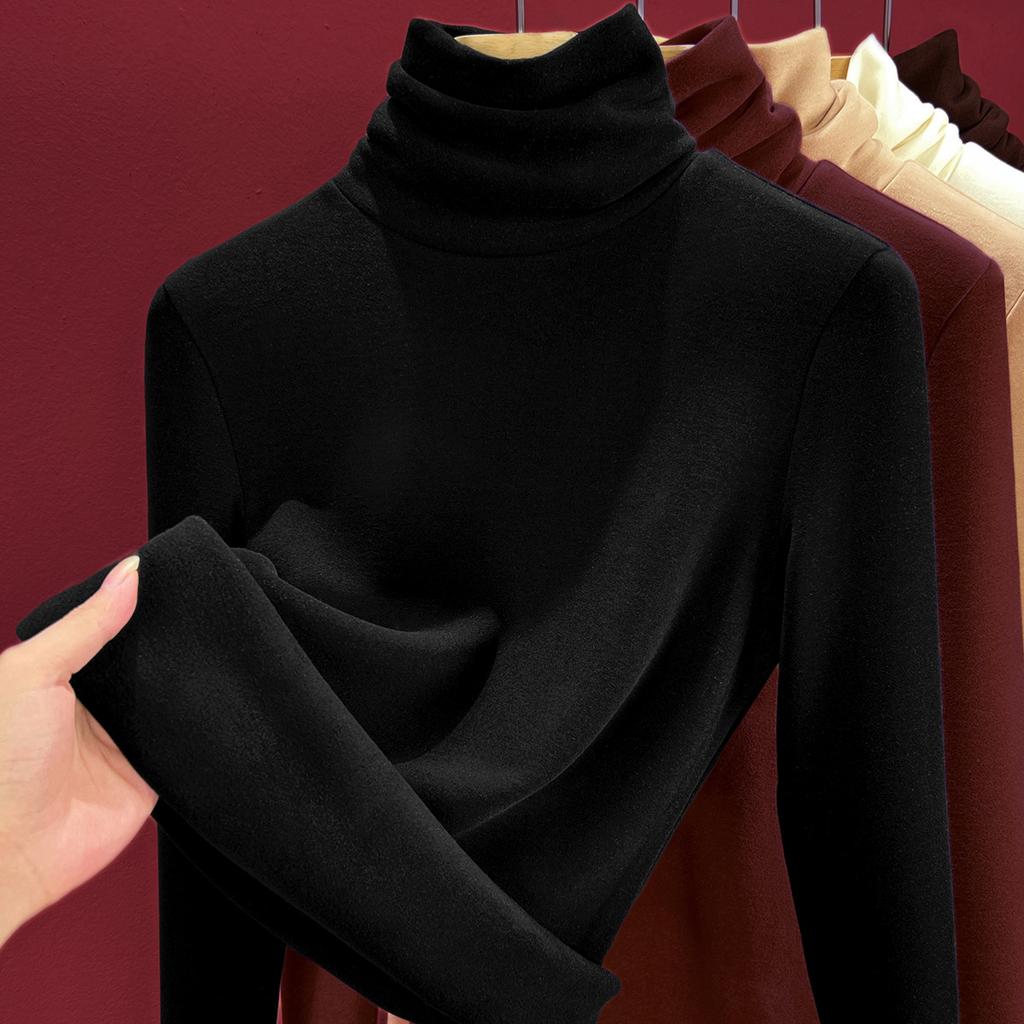 Stacked turtleneck wool silk thermal underwear women's thickened fleece bottoming shirt warm fleece heating inner top women's winter