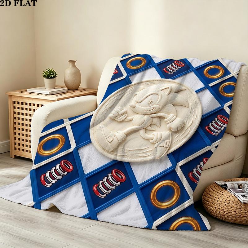Sonic Printed Flannel Blanket, soft throw for bedroom sofa, washable, Christmas present, great gift.