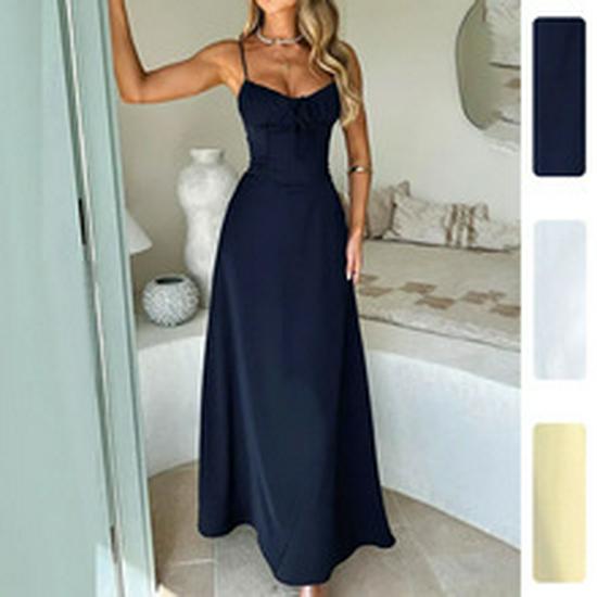 Spring 2026 European & American Women's V-Neck Elegant Pleated Dress