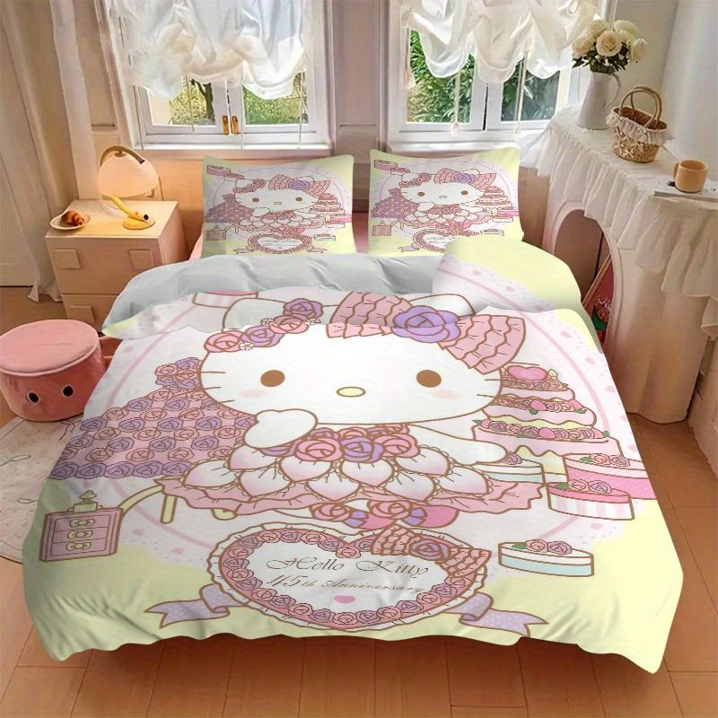 3pcs 45th Anniversary of Hello Kitty Printed Bedding Set, Soft and Comfortable Quilt Cover for Bedroom, Guest Room (1 Duvet Cover + 2 Pillow
