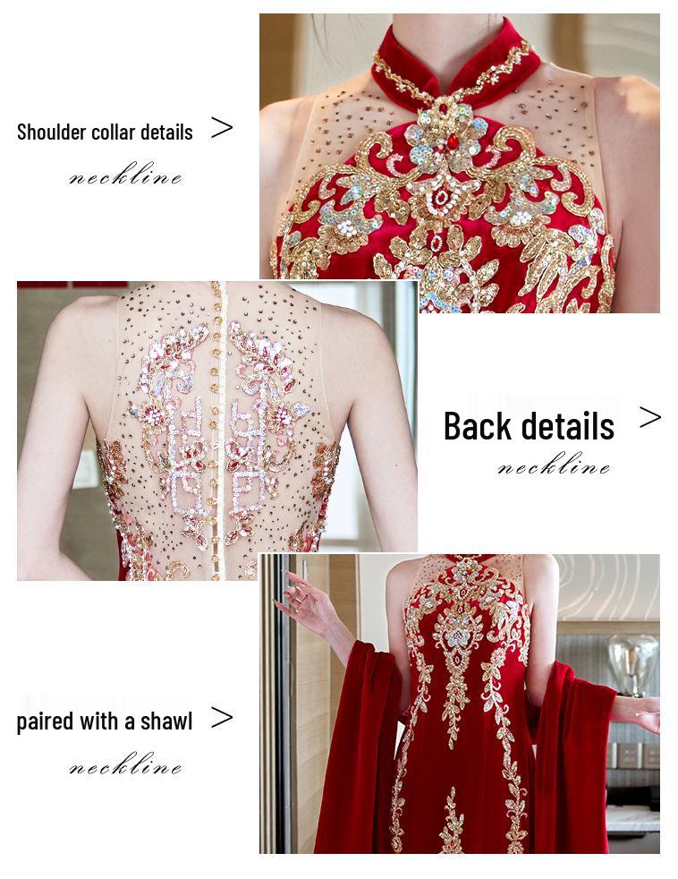 2026 Elegant Chinese Qipao Bridal Set: Engagement Ceremony & Toasting Dress with Shawl